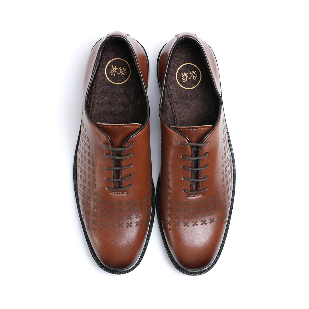 Monkstory Laser-Etched Oxford Lace-ups - Brown