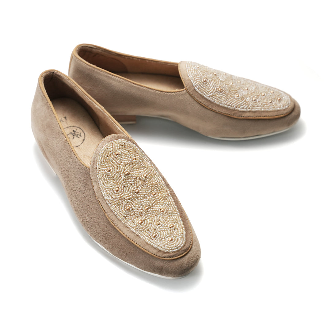 Monkstory Hand-Beaded Slip-ons - Beige