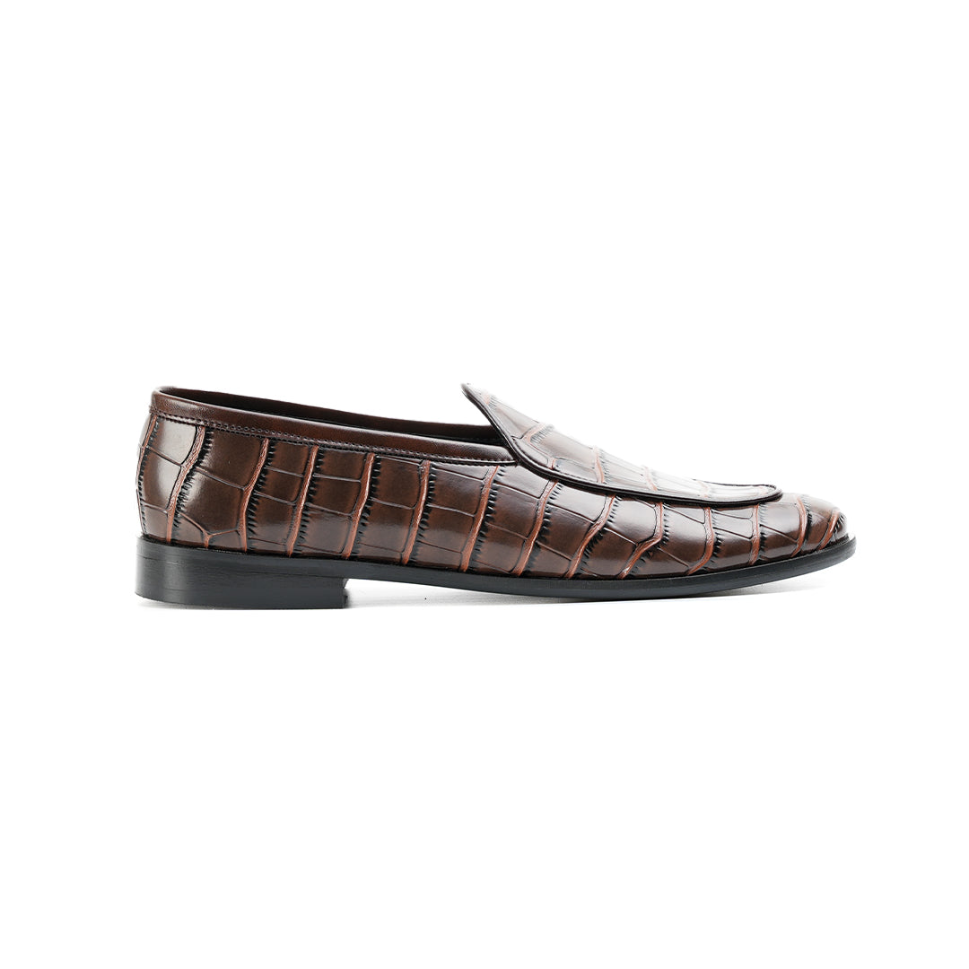 Monkstory Minimal Croc-Effect Slip-Ons - Brown