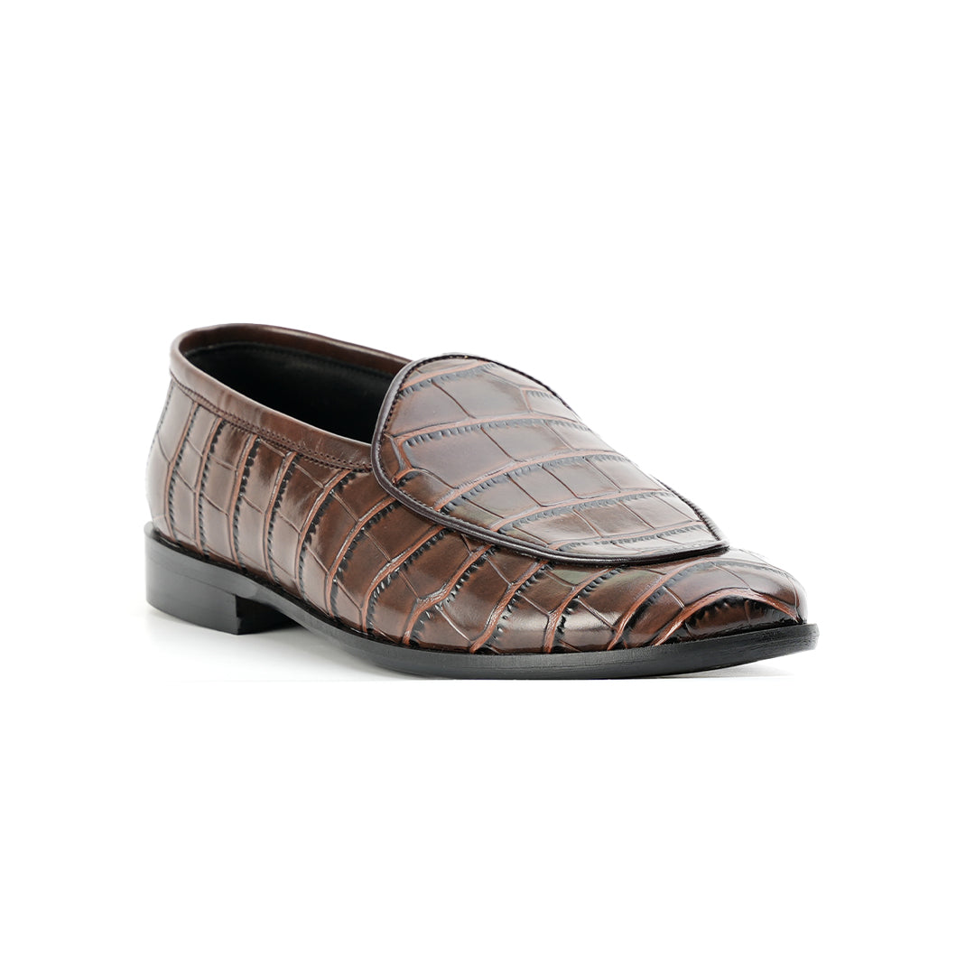 Monkstory Minimal Croc-Effect Slip-Ons - Brown