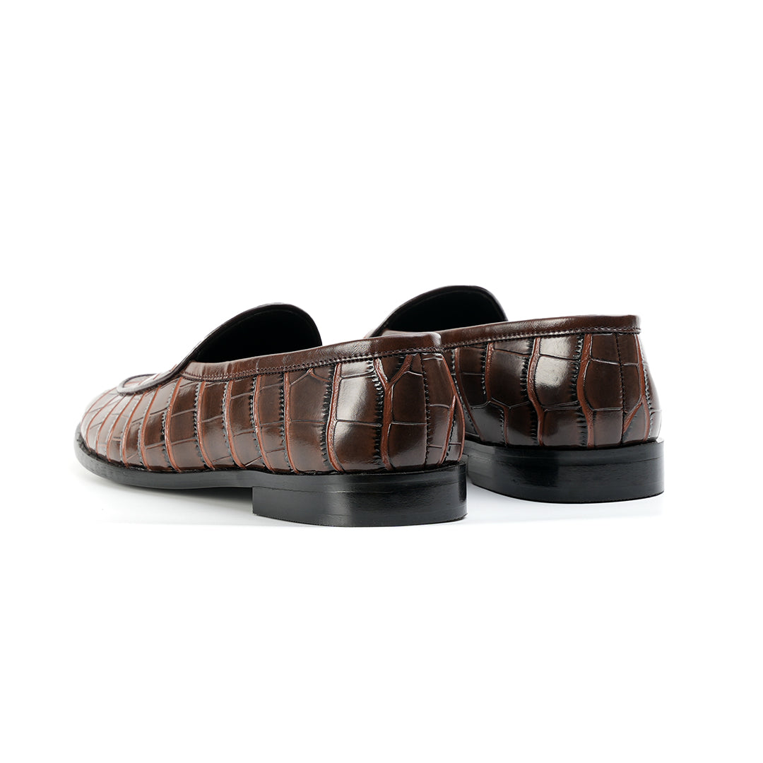 Monkstory Minimal Croc-Effect Slip-Ons - Brown