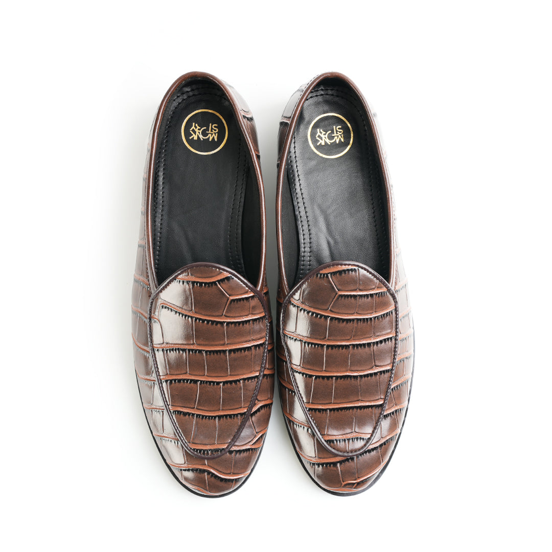 Monkstory Minimal Croc-Effect Slip-Ons - Brown