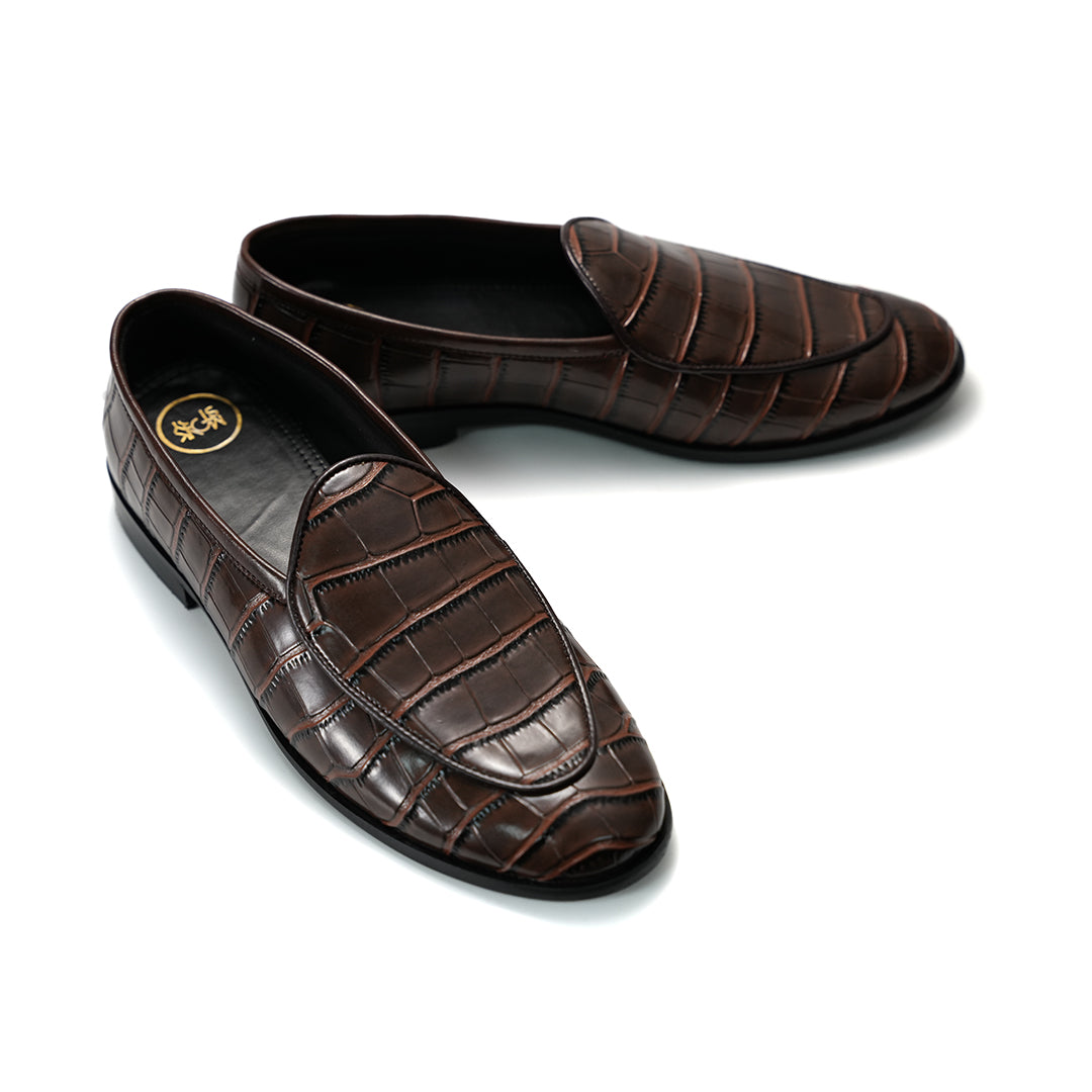 Monkstory Minimal Croc-Effect Slip-Ons - Brown