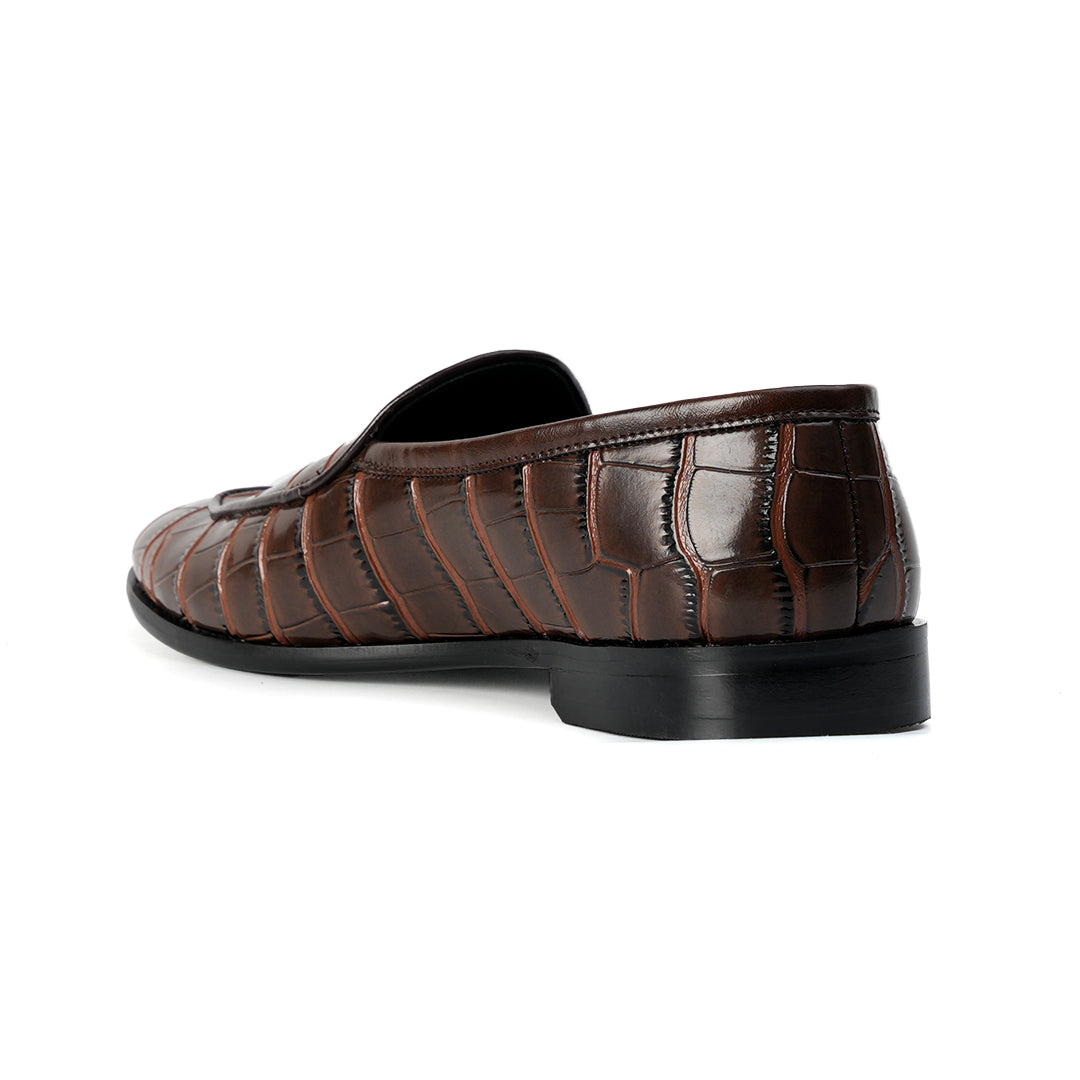 Monkstory Minimal Croc-Effect Slip-Ons - Brown