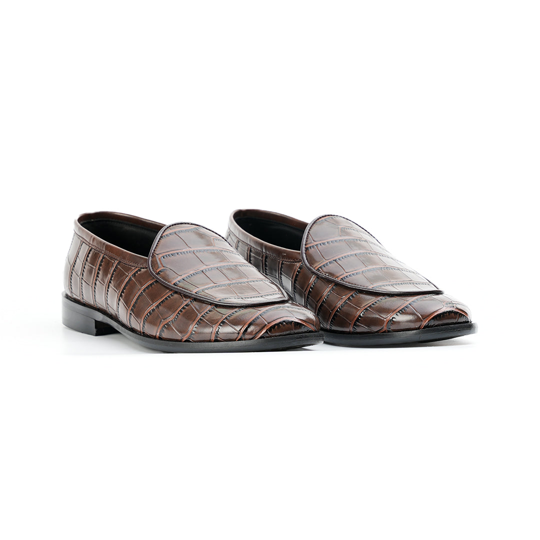 Monkstory Minimal Croc-Effect Slip-Ons - Brown