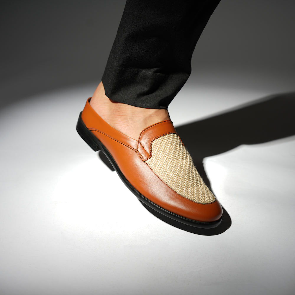 Monkstory Half Mule Shoes, a minimalist men's loafer with jute detailing.