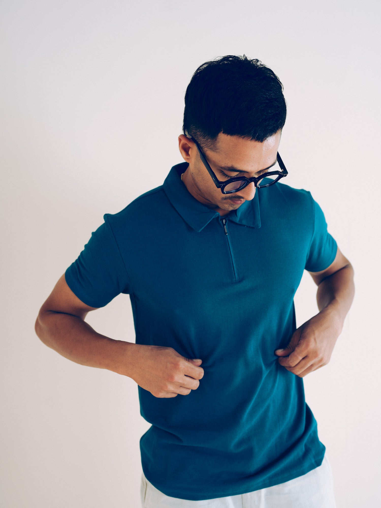 Monkstory Bamboo Cotton Zip-Polo Tee - Teal