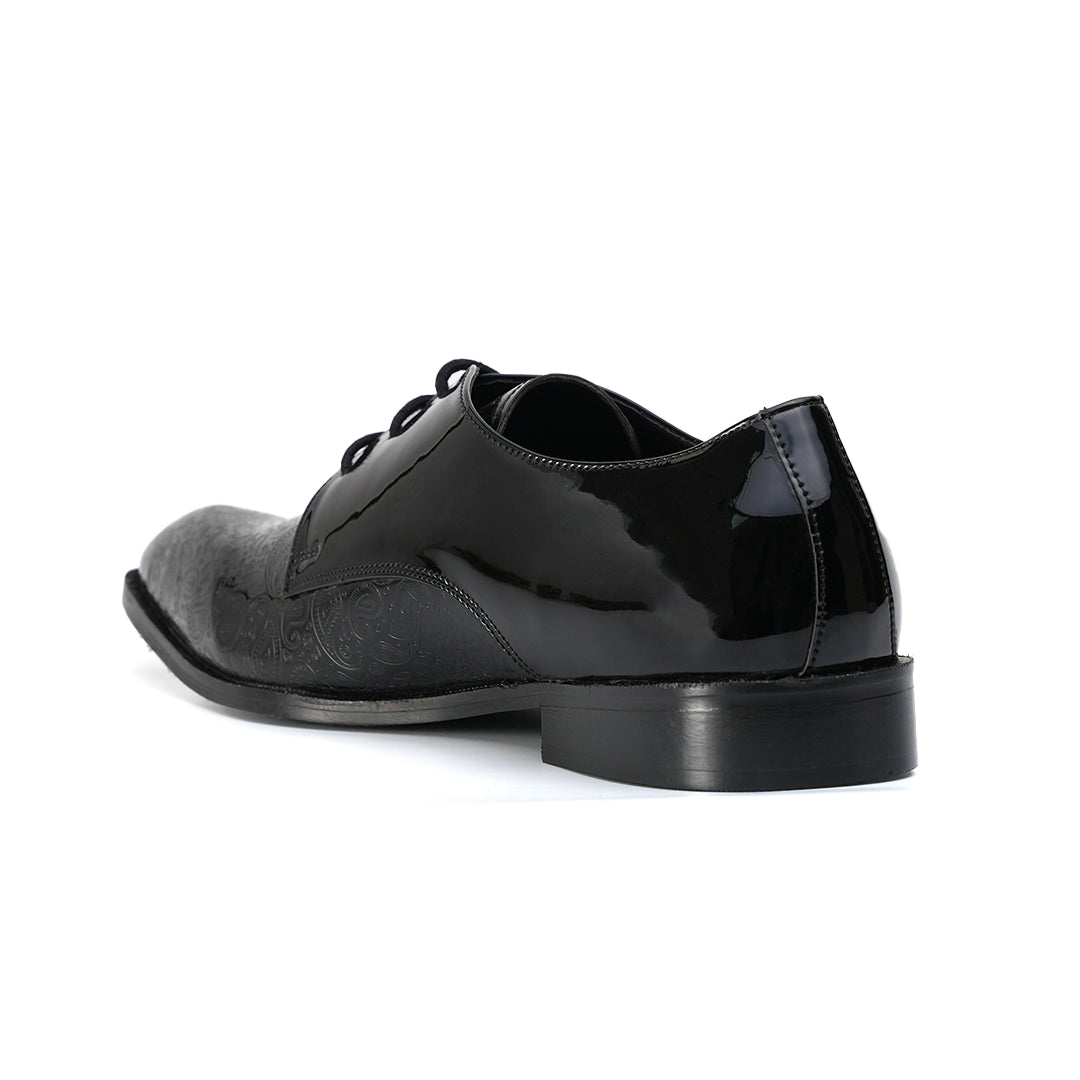 Monkstory Embossed Pattern Pointed Lace-ups - Black