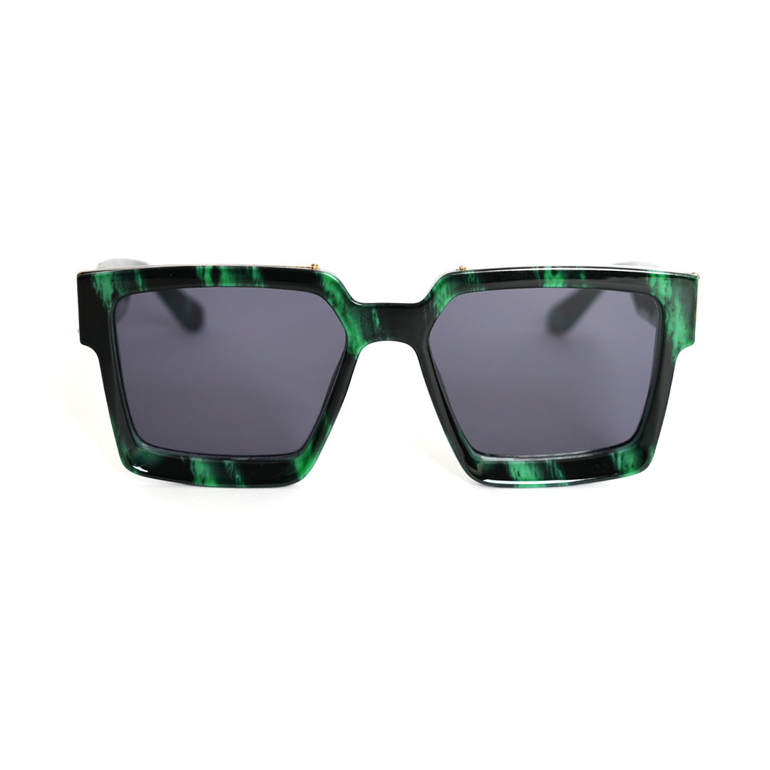 A green Monkstory Millionaire Unisex Wayfarer sunglasses with black lenses designed to protect against UV rays.