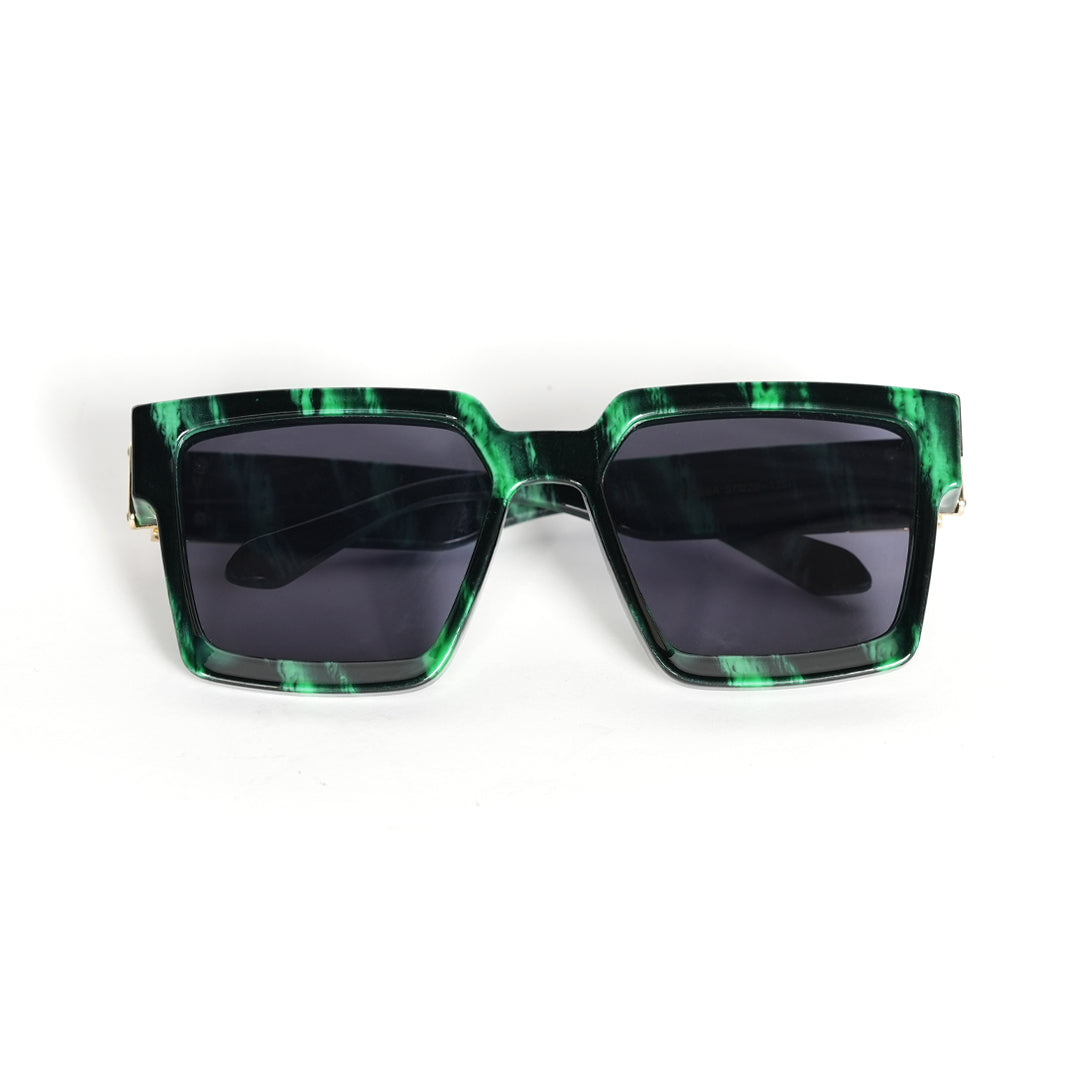 A green Monkstory Millionaire Unisex Wayfarer sunglasses with black lenses designed to protect against UV rays.