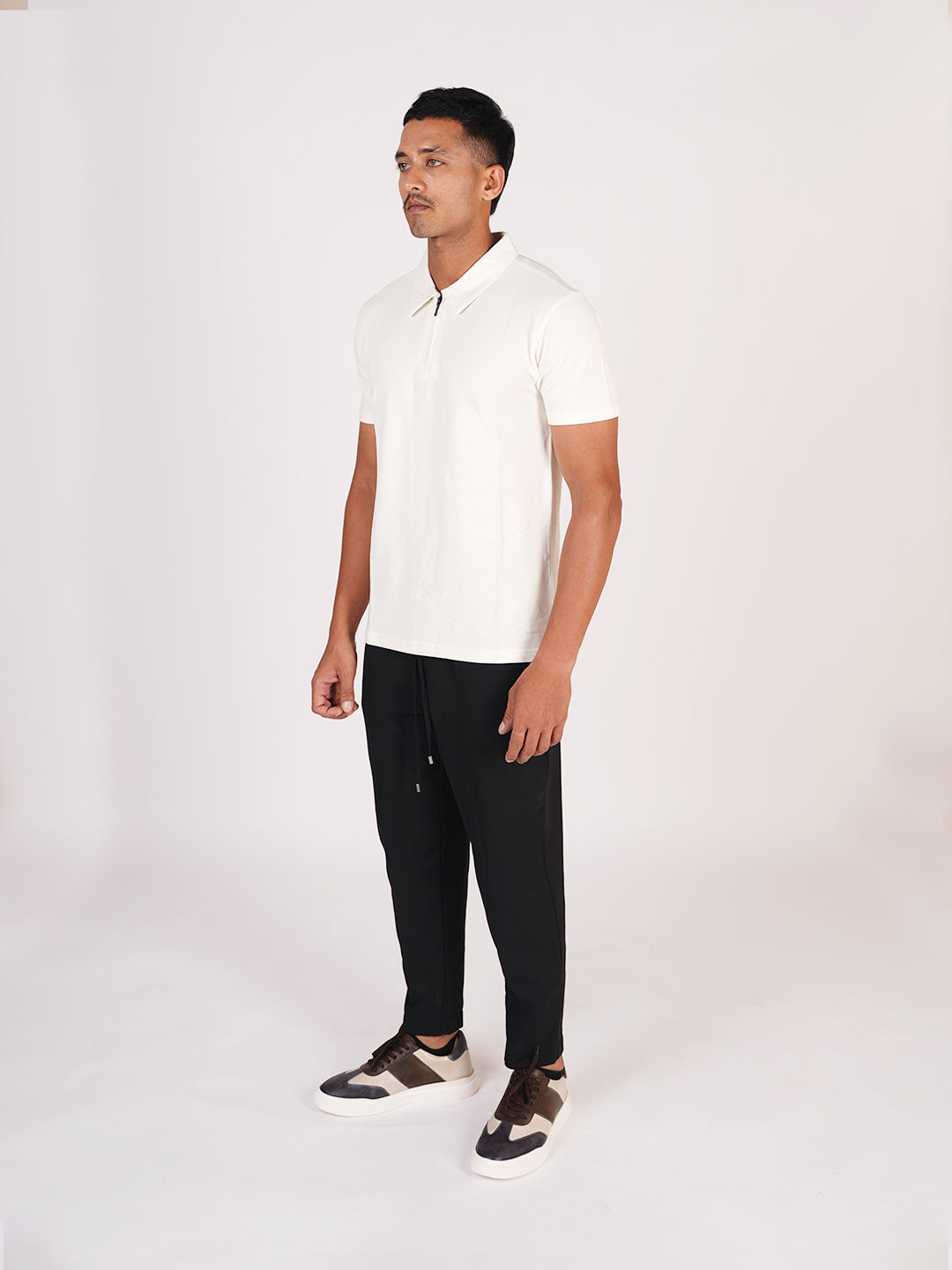 Monkstory Bamboo Cotton Zip-Polo Tee - Off-White