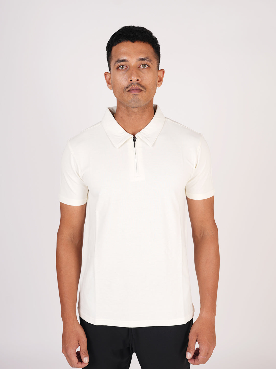 Monkstory Bamboo Cotton Zip-Polo Tee - Off-White