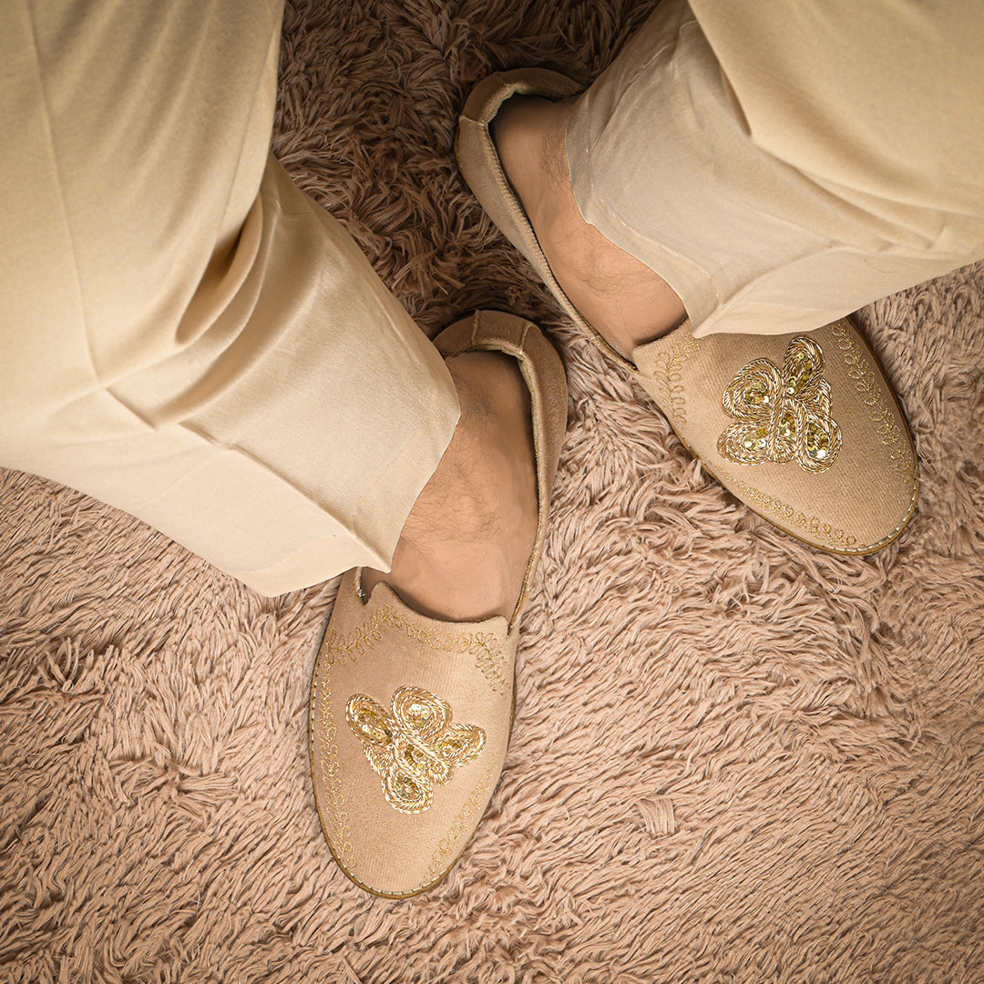 Monkstory Embroidered Slip-ons - Beige