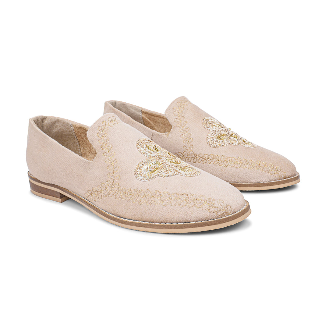 Monkstory Embroidered Slip-ons - Beige