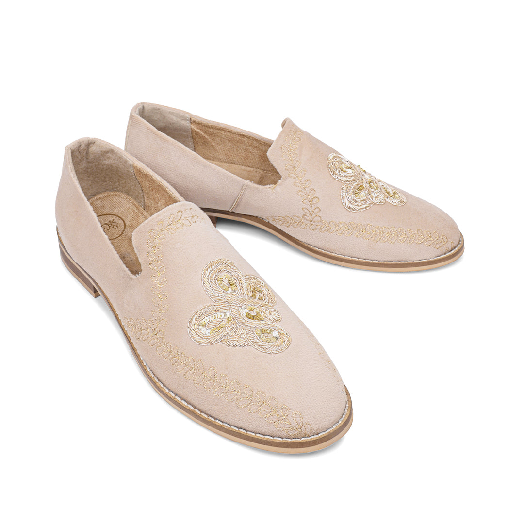 Monkstory Embroidered Slip-ons - Beige