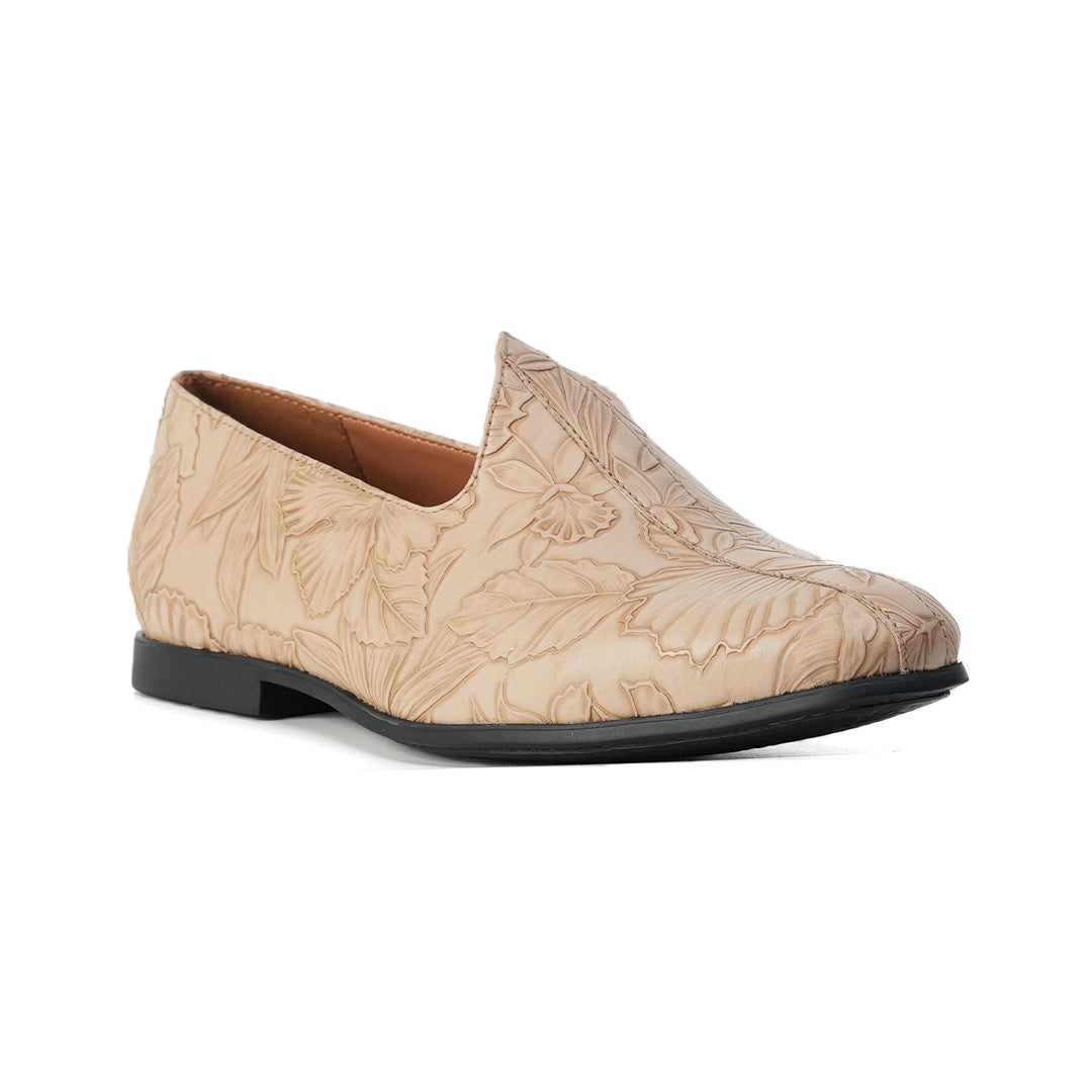 Monkstory Floral Mojari - Beige