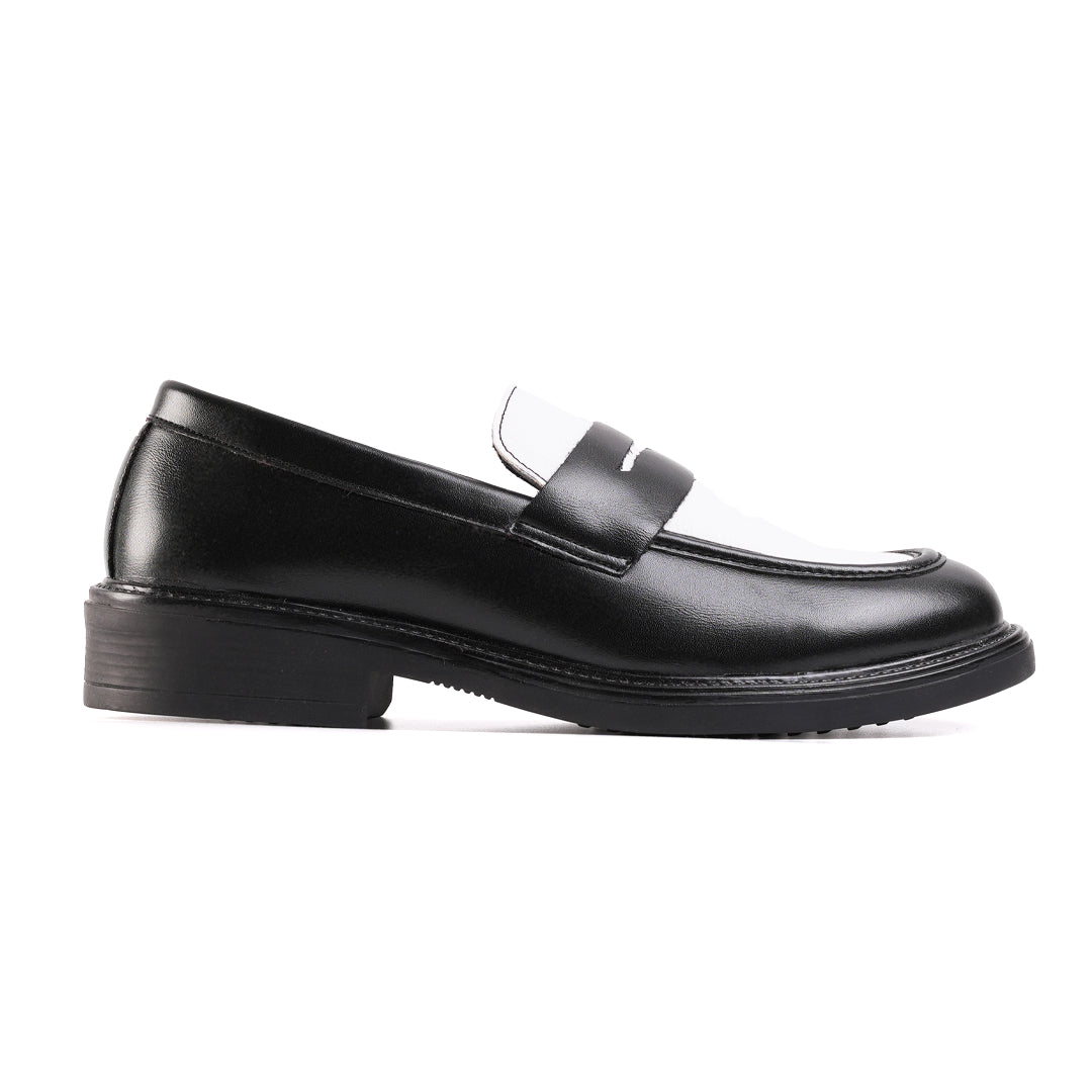 Monkstory Cosmopolitan Contrast Penny Loafers  - Black/White