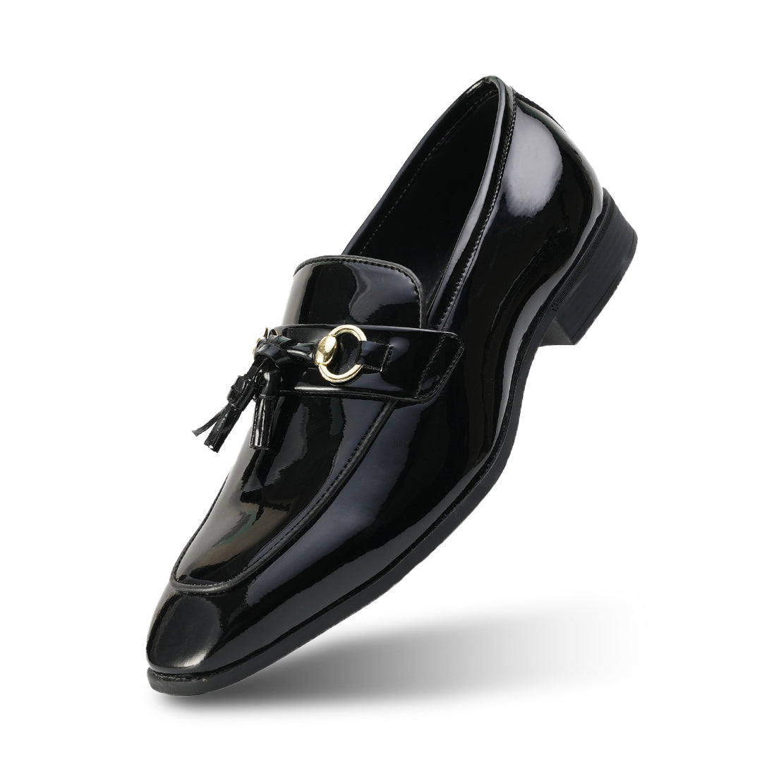 Monkstory Horsebit Tasseled Patent Slip-Ons - Black