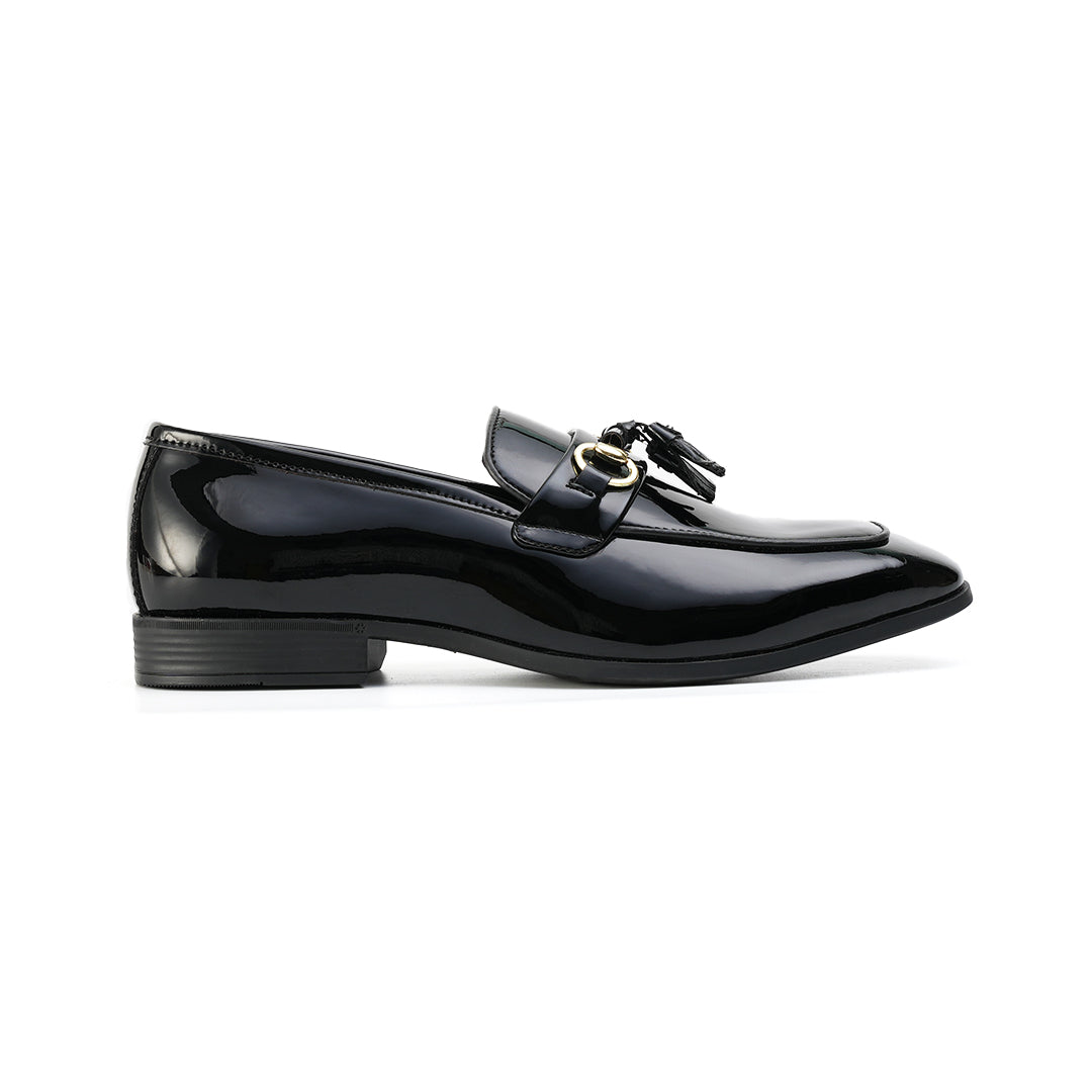 Monkstory Horsebit Tasseled Patent Slip-Ons - Black