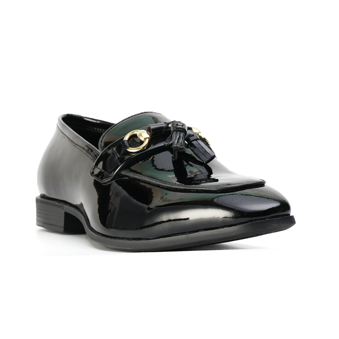 Monkstory Horsebit Tasseled Patent Slip-Ons - Black