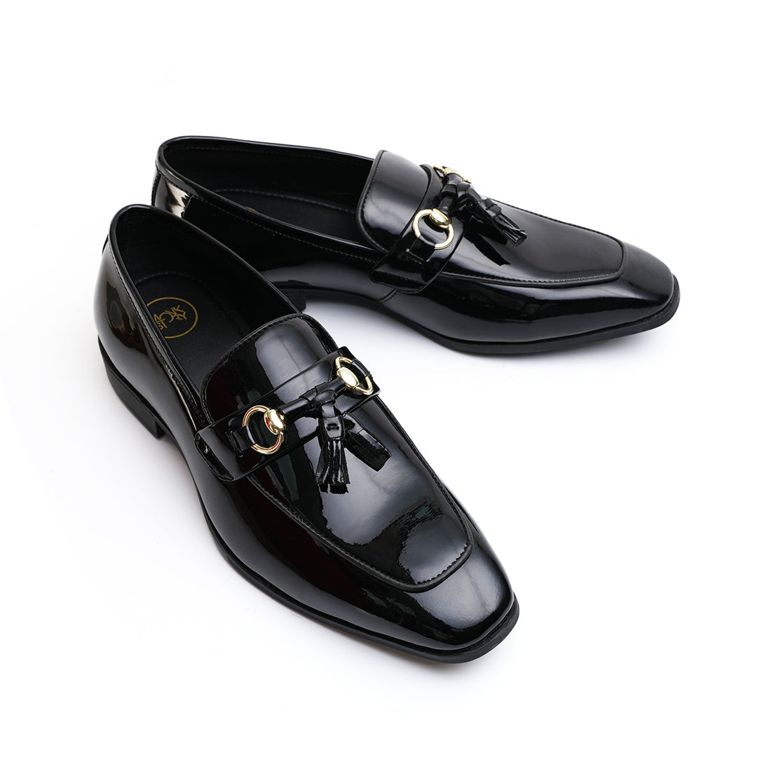 Monkstory Horsebit Tasseled Patent Slip-Ons - Black