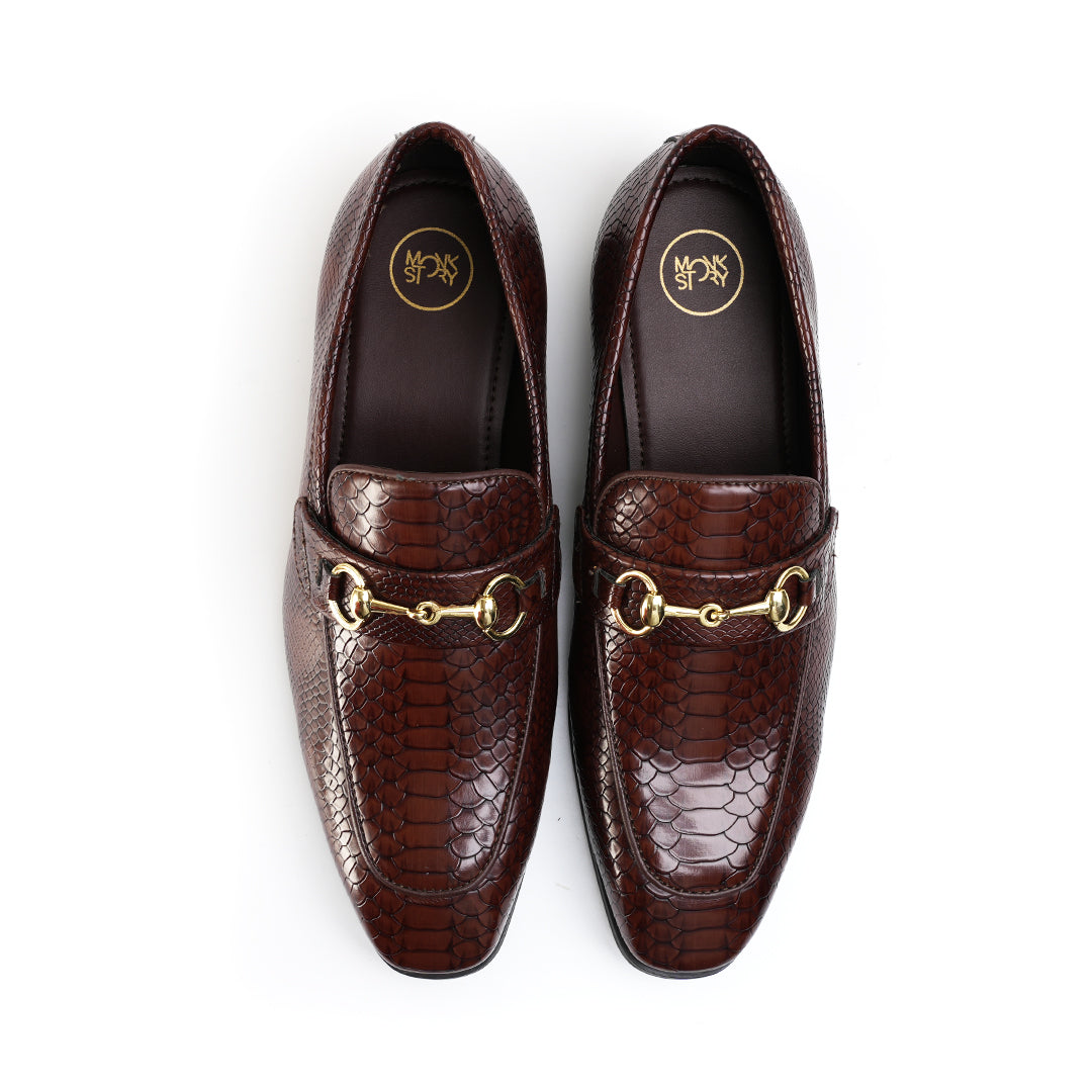 Monkstory Horsebit Snake-Effect Slip-Ons - Brown