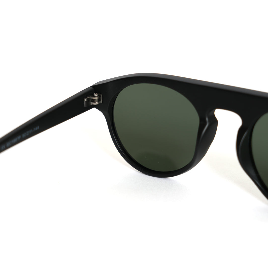 Monkstory's Bold Aviator Unisex Sunglasses in black with UV400 protection and green lenses.