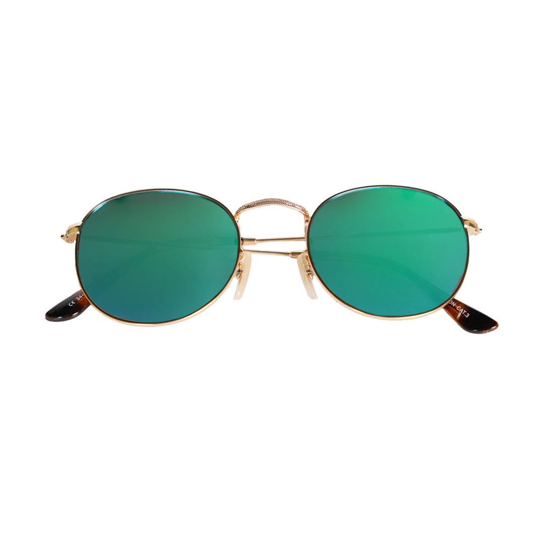 Monkstory Vintage Round Unisex Sunglasses in Turquoise Gold with UV400 protection.