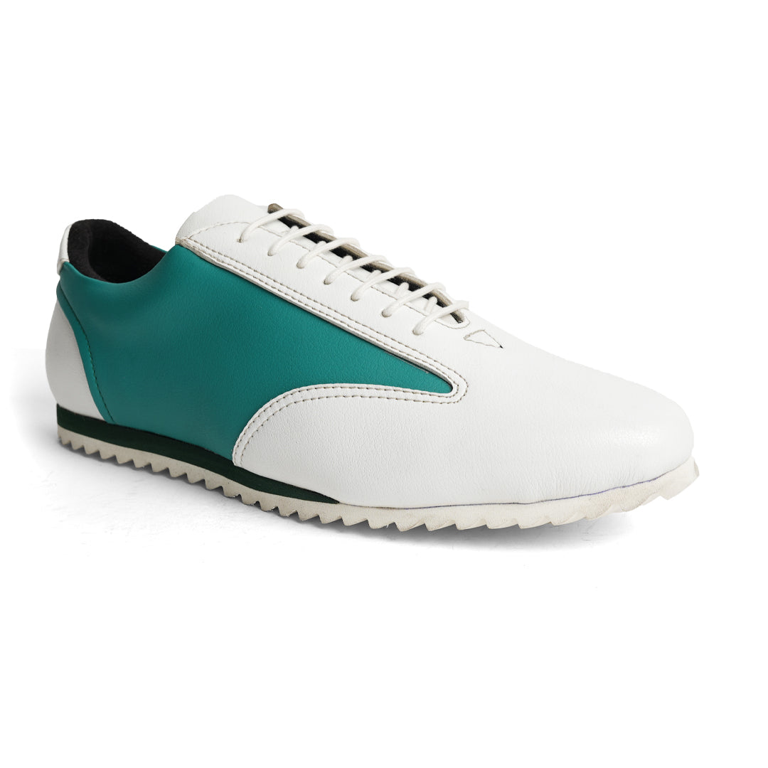 The Monkstory Dual Colour Smart Sneakers, in Teal Green & White, are a stylish and comfortable option for anyone in search of a sneaker with a white sole.