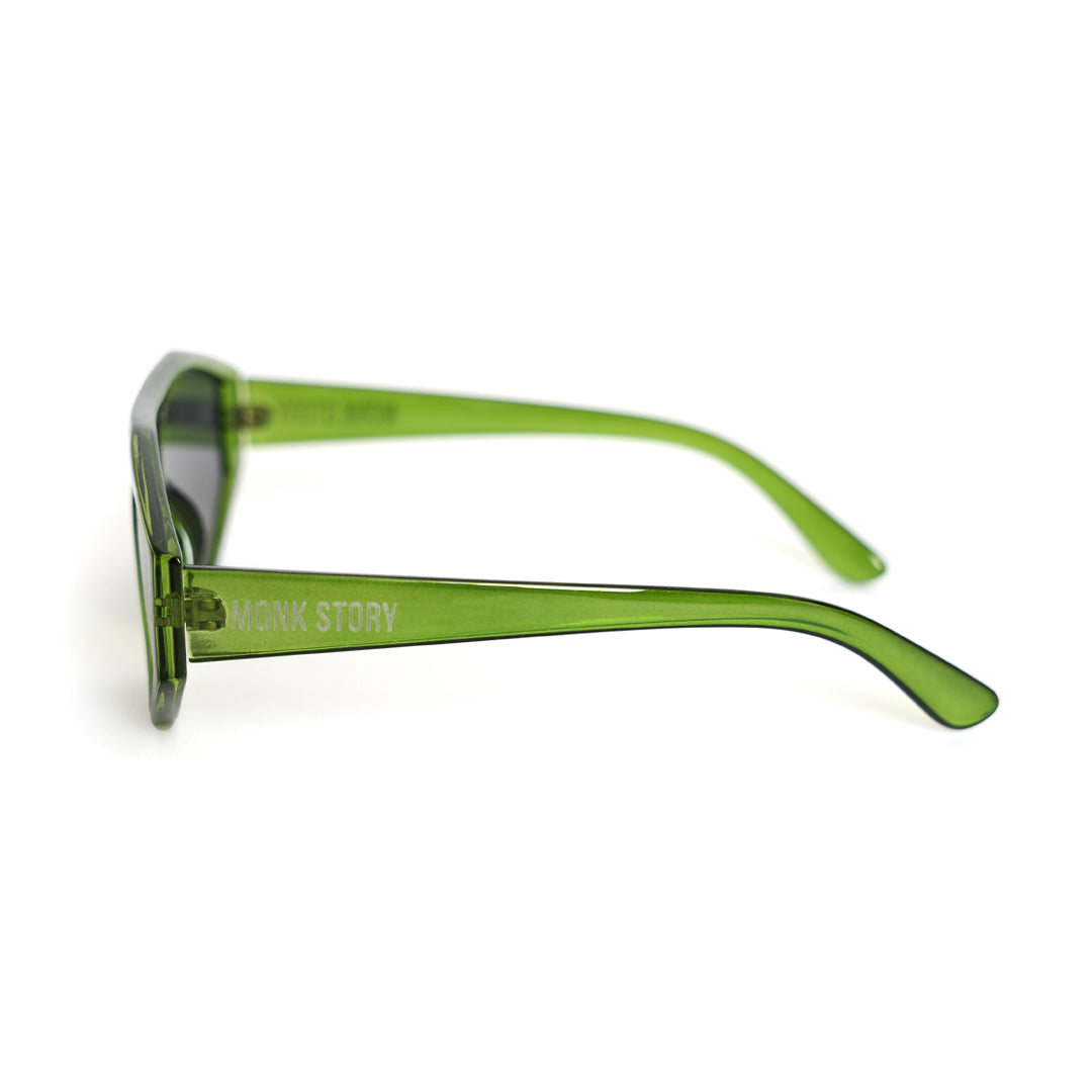 A pair of Monkstory Vogue Unisex sunglasses - green with UV protection on a white background.