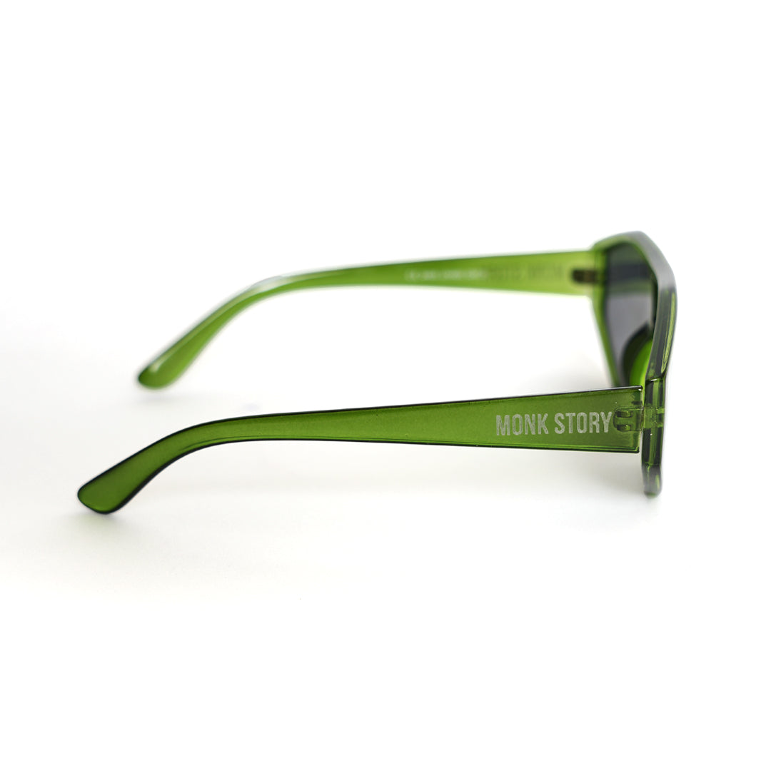 A pair of Monkstory Vogue Unisex sunglasses - green with UV protection on a white background.