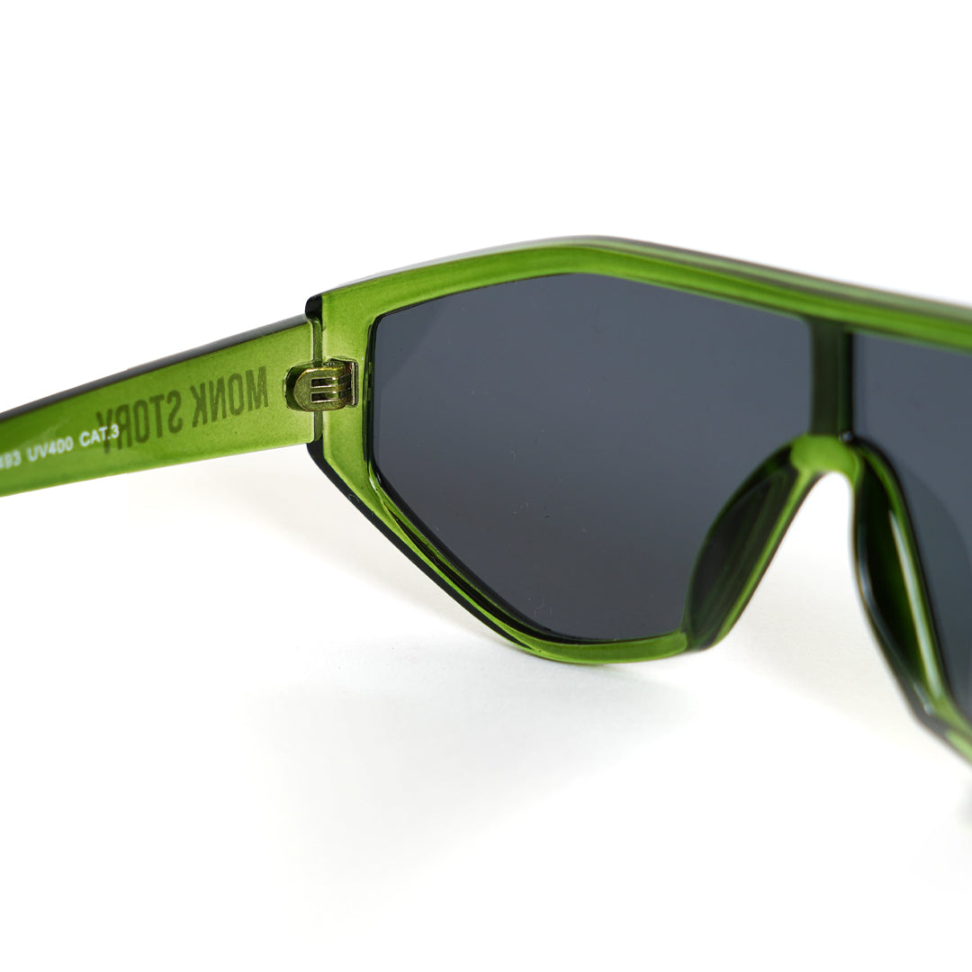 A pair of Monkstory Vogue Unisex sunglasses - green with UV protection on a white background.