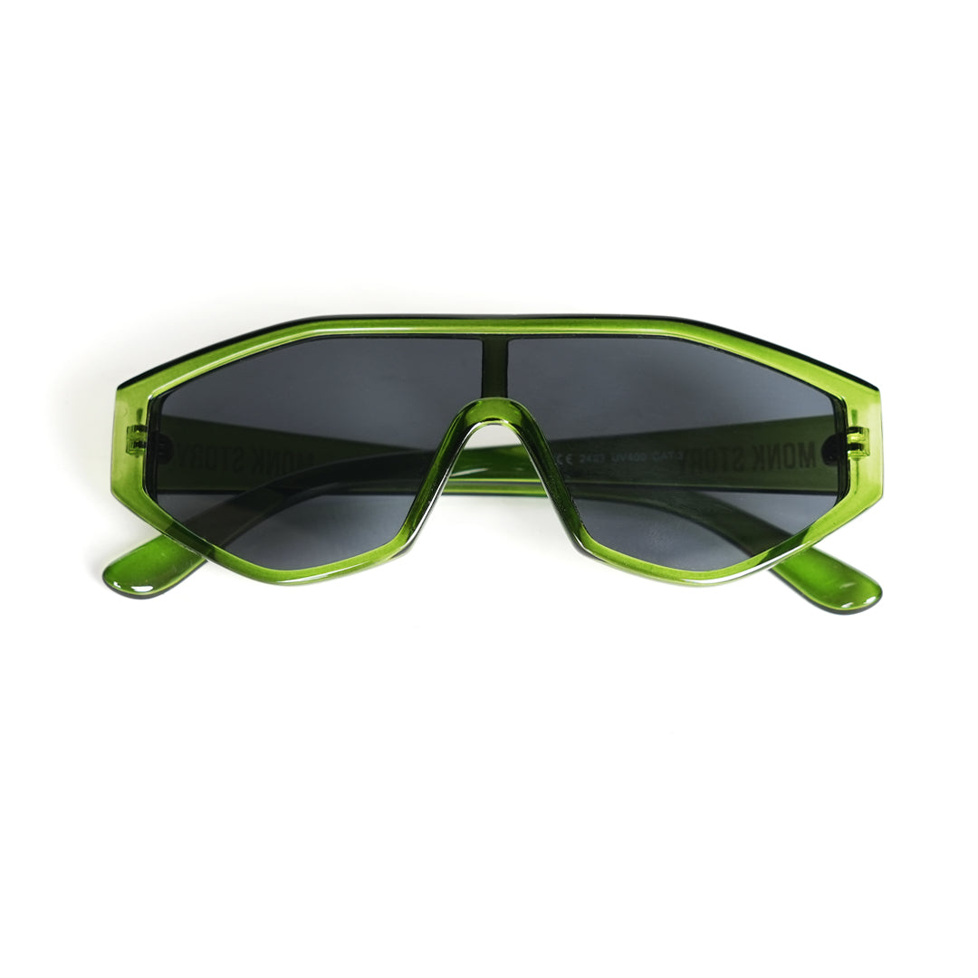 A pair of Monkstory Vogue Unisex sunglasses - green with UV protection on a white background.