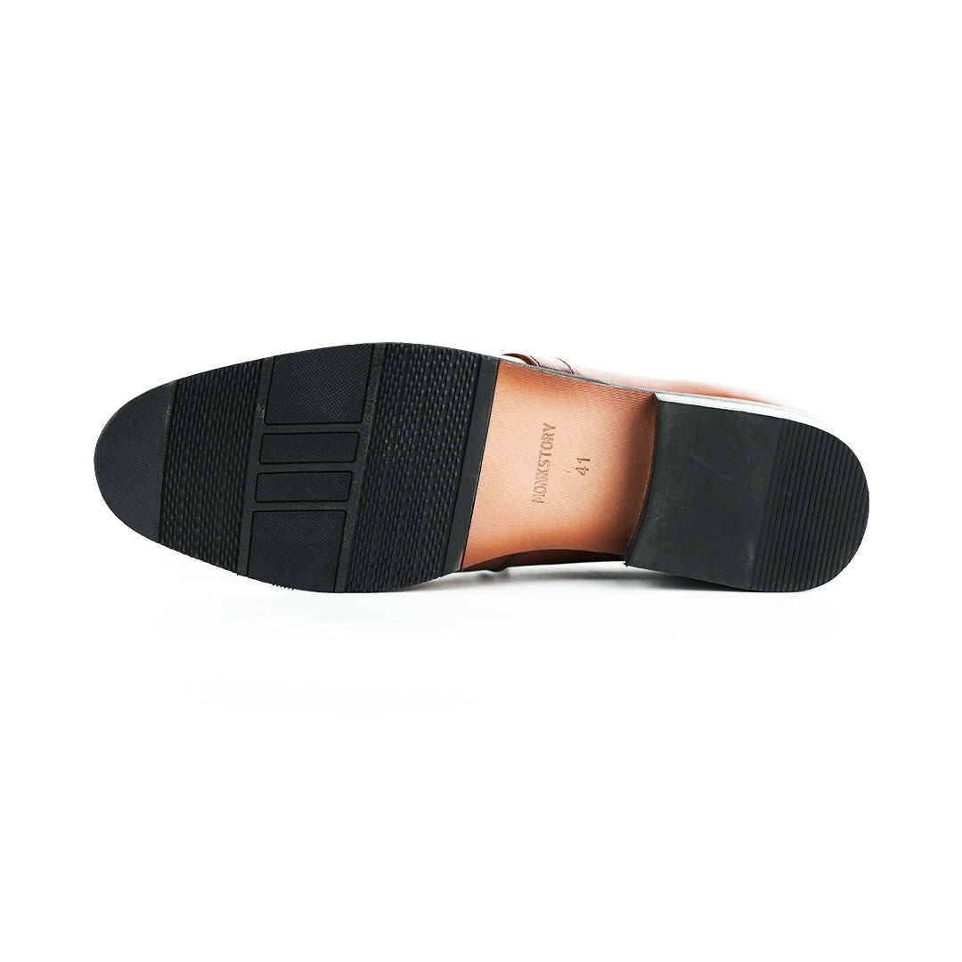 Monkstory Double Monk Flexi Business Slip-Ons - Burnish Tan