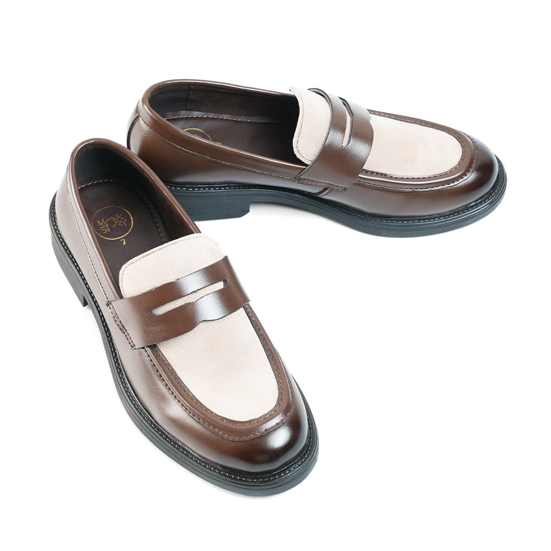 Monkstory Cosmopolitan Contrast Penny Loafers  - Brown/Beige