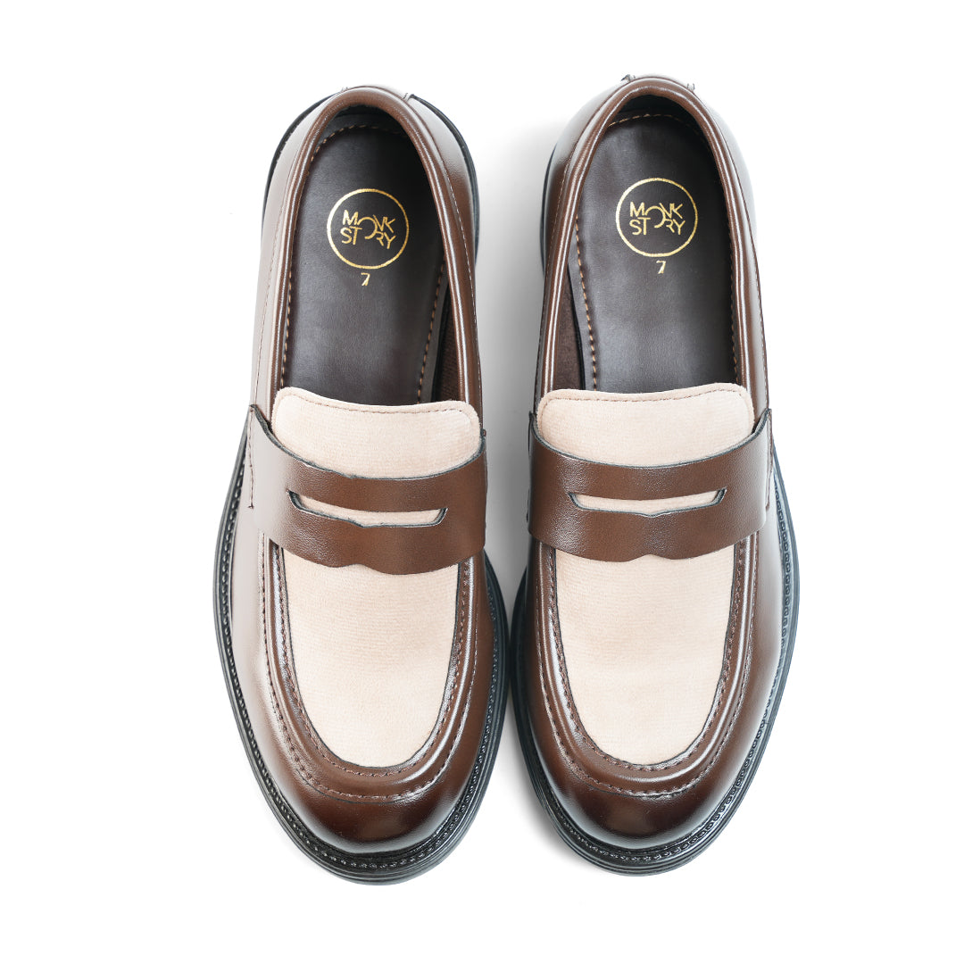 Monkstory Cosmopolitan Contrast Penny Loafers  - Brown/Beige