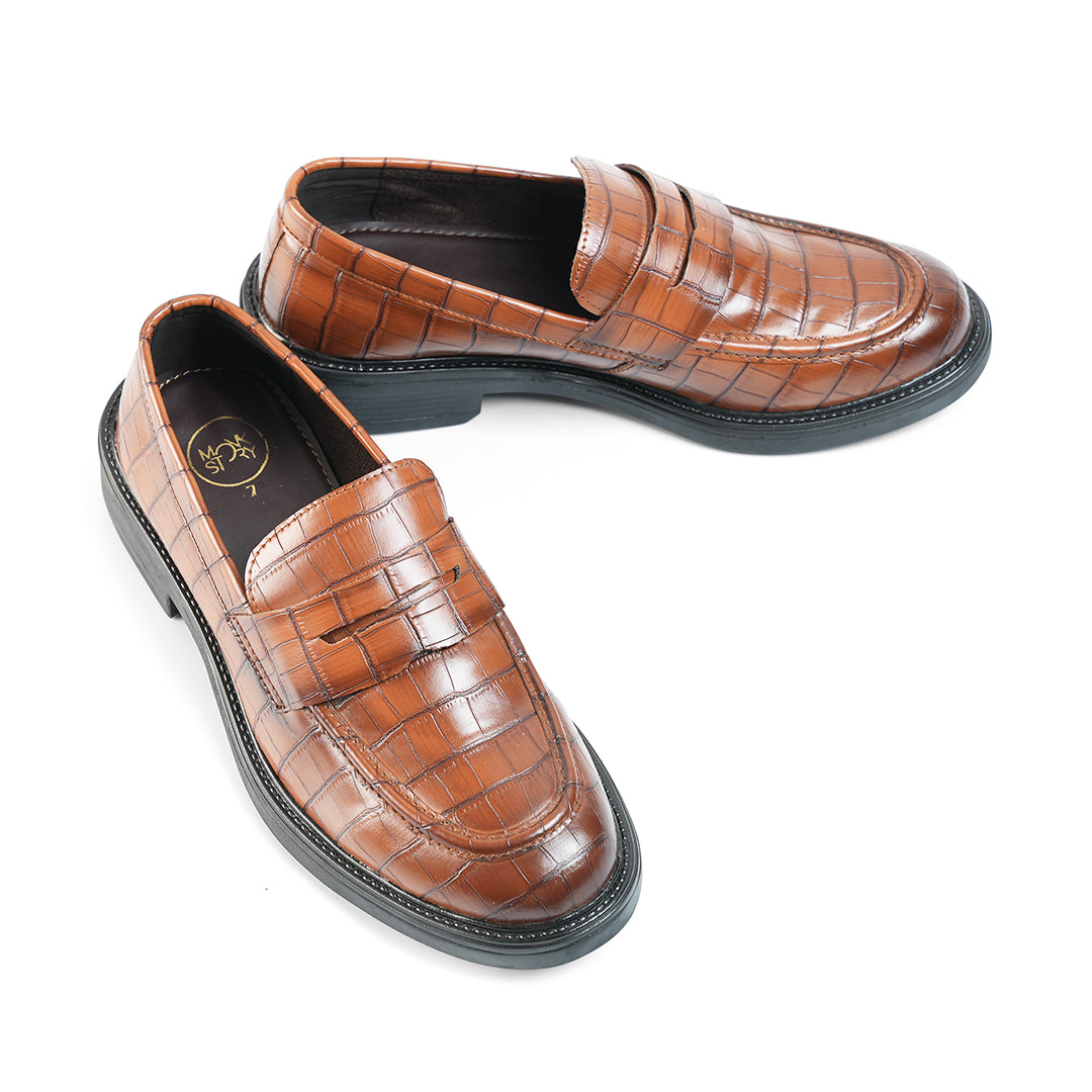 Monkstory Cosmopolitan Croco Penny Loafers  - Burnish Tan