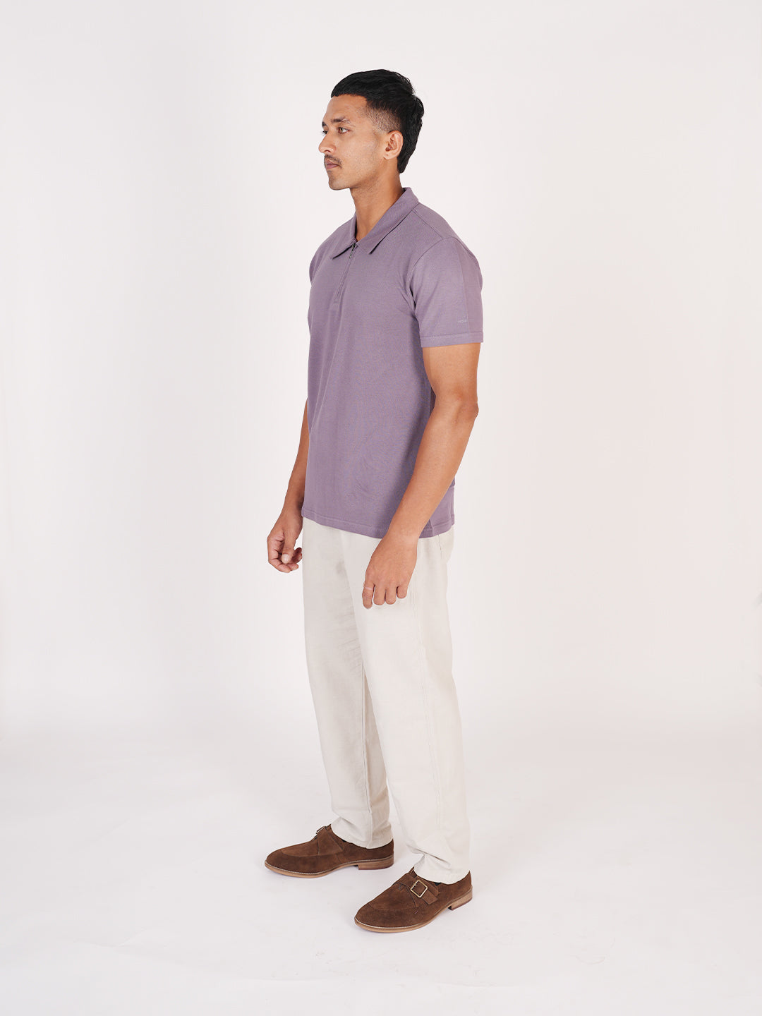 Monkstory Bamboo Cotton Zip-Polo Tee - Lilac