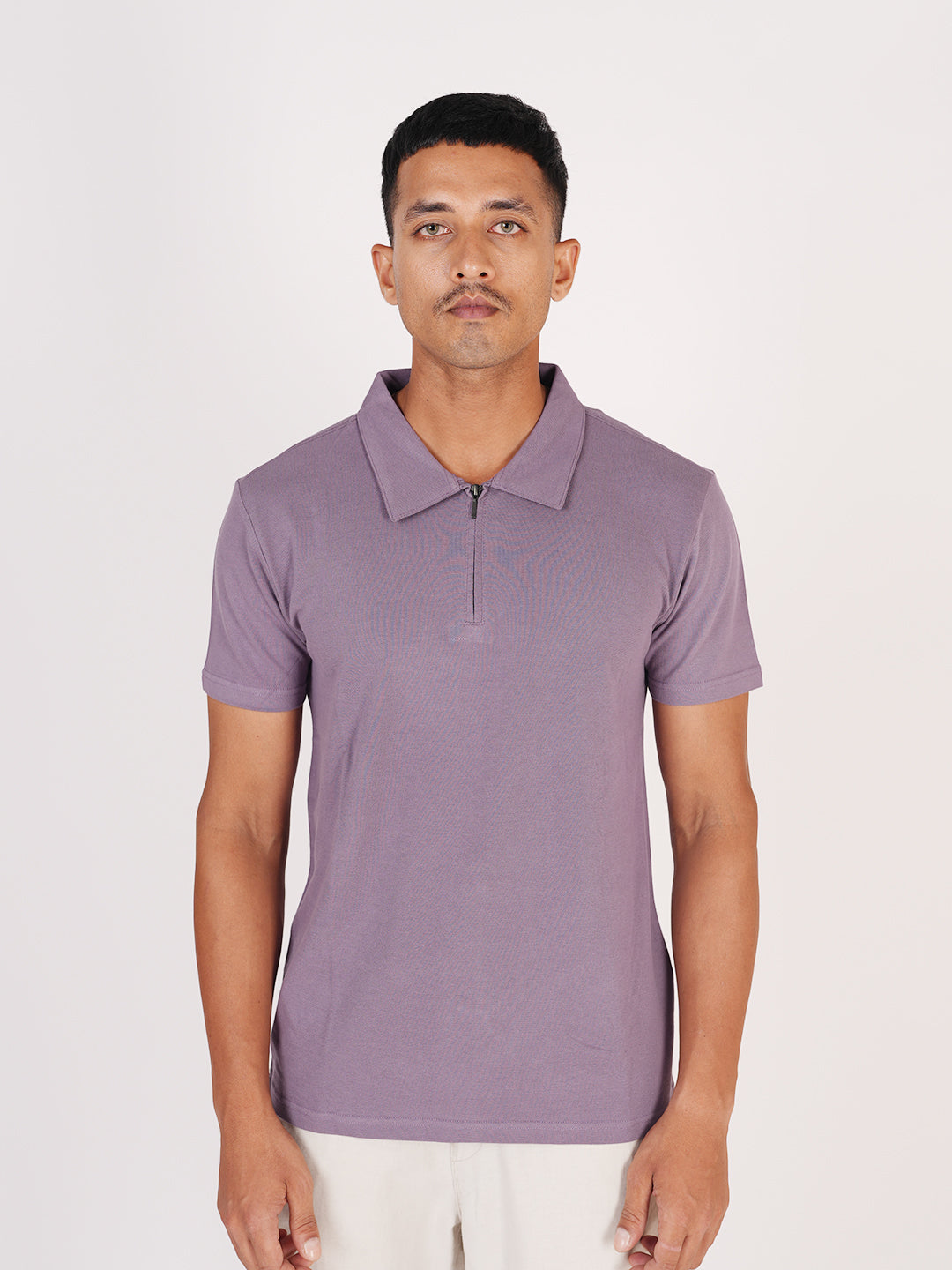 Monkstory Bamboo Cotton Zip-Polo Tee - Lilac