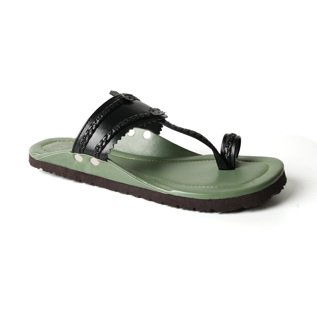 Monkstory Kolhapuri Sandals - Olive green