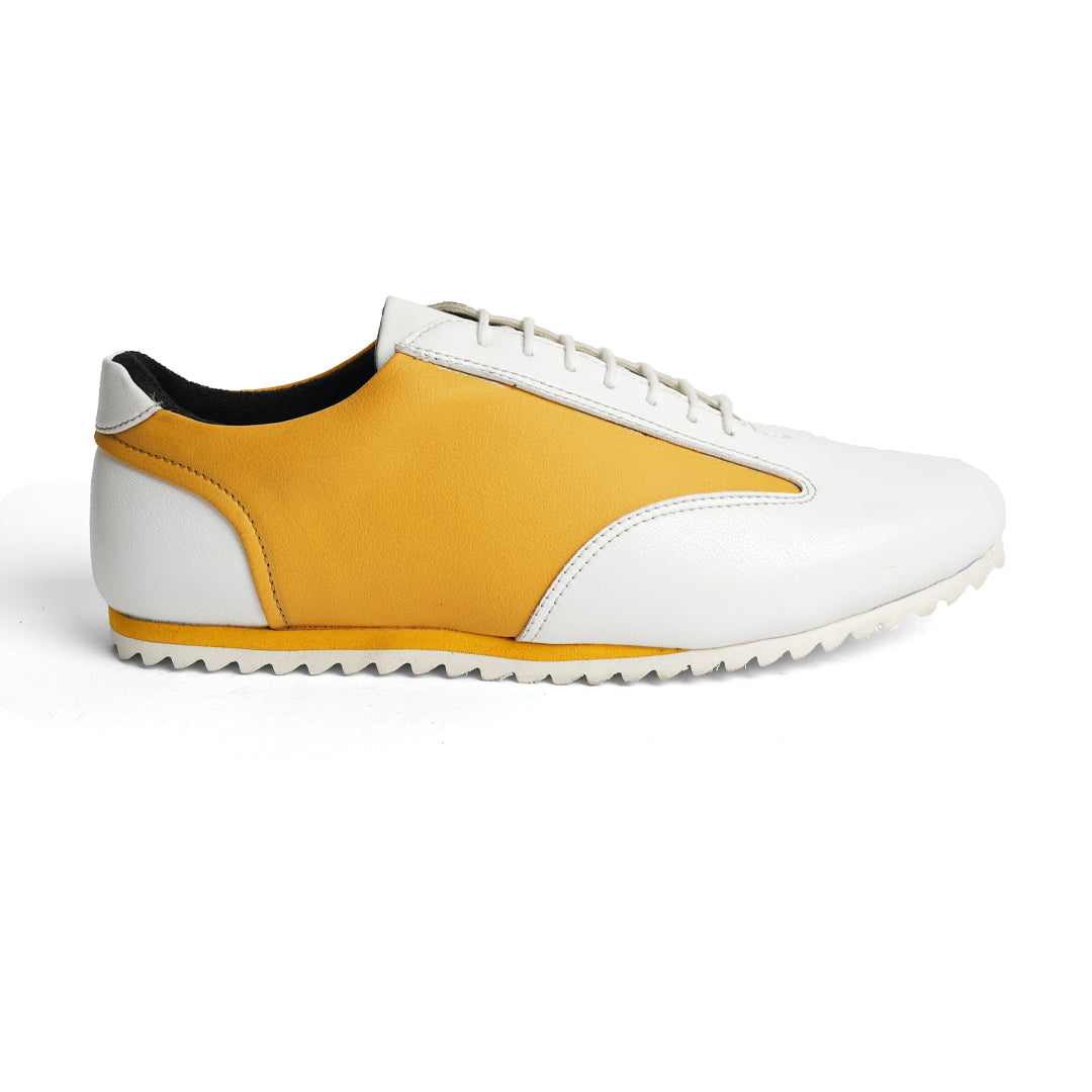 Monkstory Dual Colour Smart Sneakers - Yellow & White, perfect for a casual street-style look.