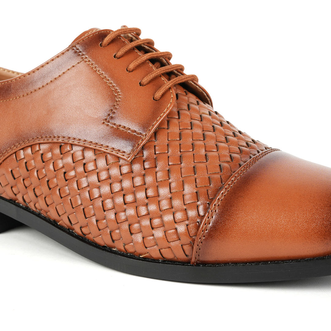Monkstory Braided Captoe Lace-up Shoes - Tan Burnish