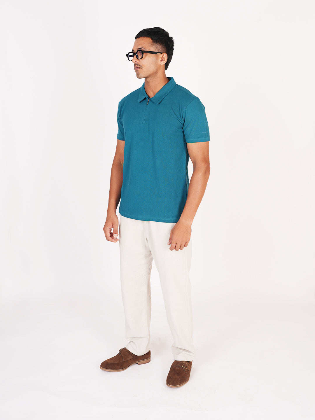 Monkstory Bamboo Cotton Zip-Polo Tee - Teal