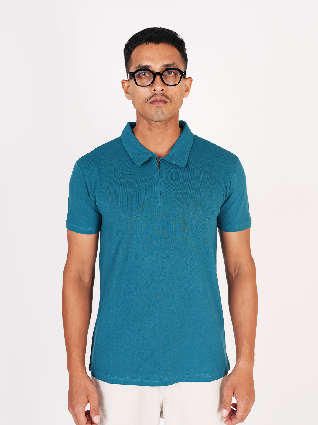 Monkstory Bamboo Cotton Zip-Polo Tee - Teal