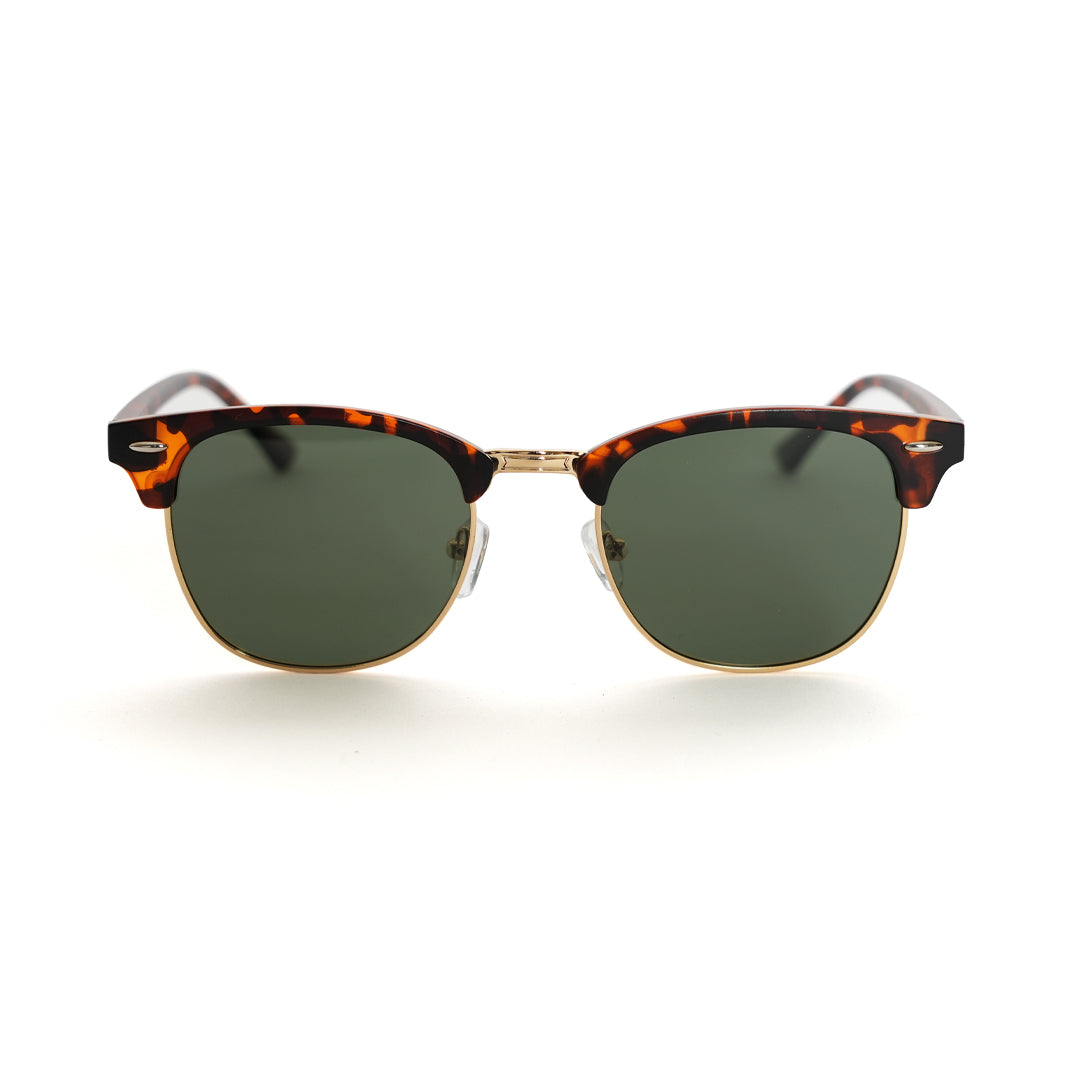 The monkstory Urban Unisex Wayfarer Sunglasses - Tortoise and Gold feature green lenses, providing UV protection and a boost to your style game.