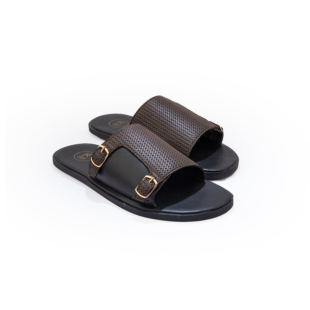 A pair of T-Rad Double Monk Strap Sandals in posh brown on a white background. Brand: Monkstory.