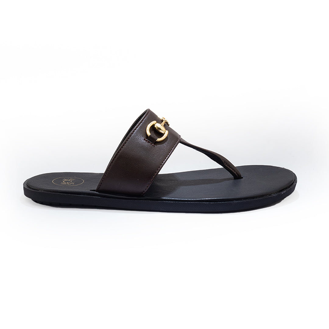 A pair of Monkstory T-Rad Horsebit sandals with gold buckles and grip-centric soles.