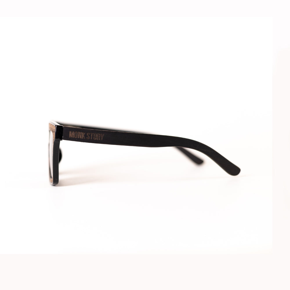 MonkStory Woody Wood+Acetate Unisex Sunglasses with black lenses on a white background.