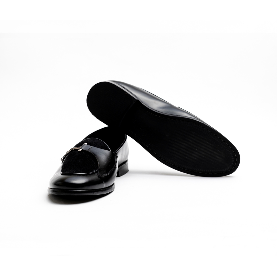 Eclecta Side Buckle Slip Ons - Black/Black