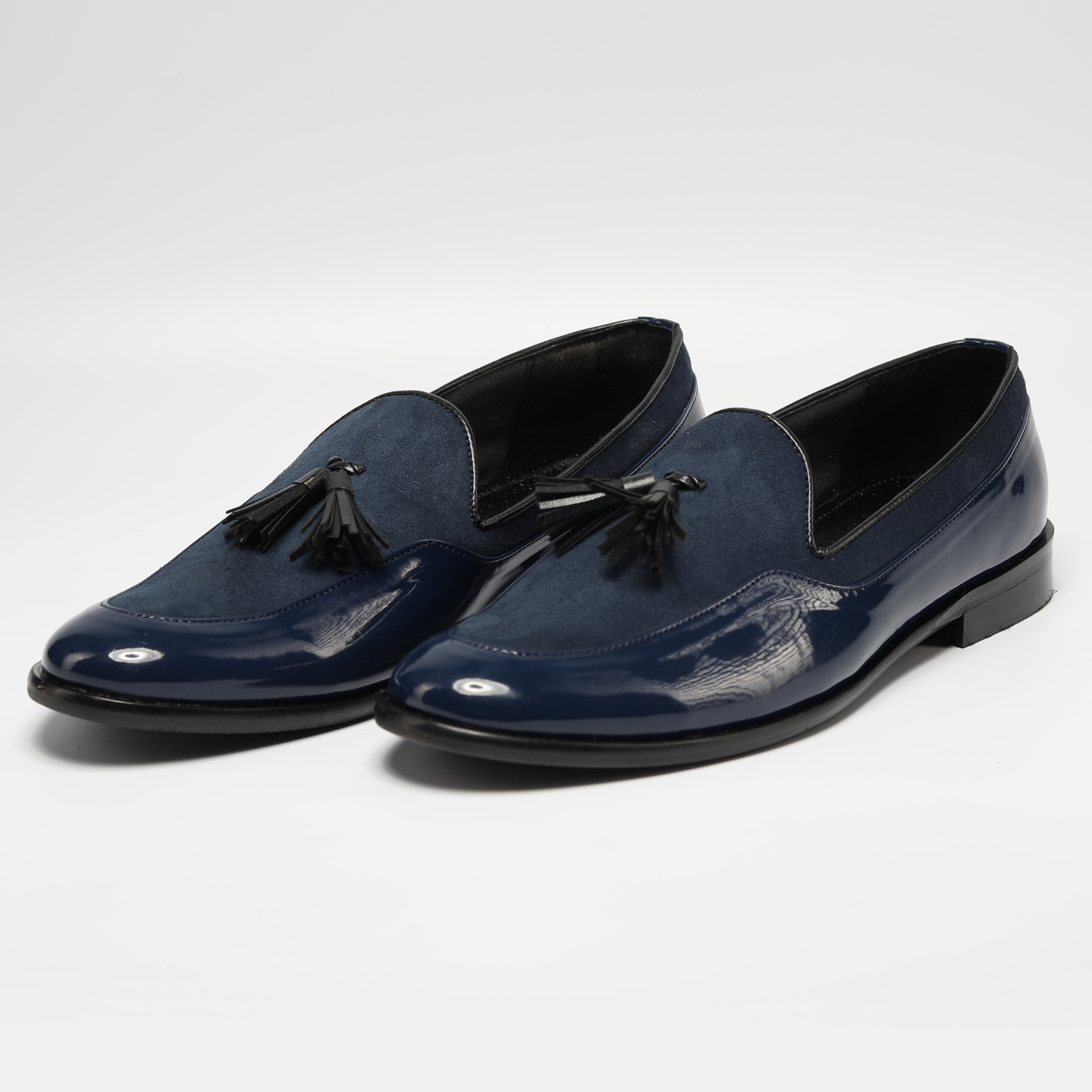 Magnificos Patent With Suede Tasseled Slip Ons - Blue
